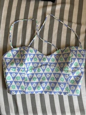 Zara White Tank Top with Blue and Mint Floral Trim